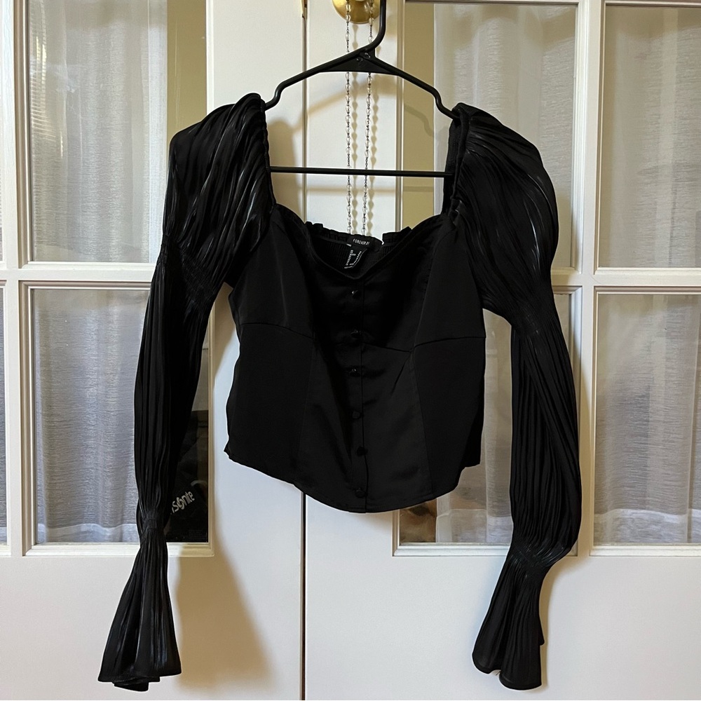 Long sleeve top with buttons & layered iridescent sleeves